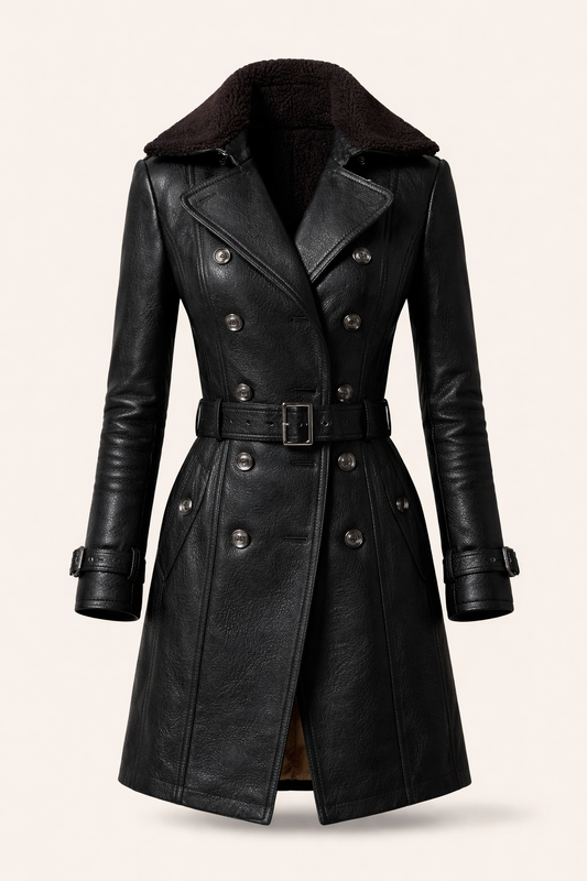 Oliwia | Elegancki Skórzany Płaszcz